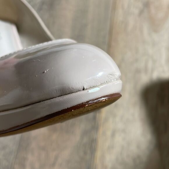 Patent Leather Stiletto Pumps Size 6.5 Nude Almond Closed Toe Platform - Picture 10 of 11